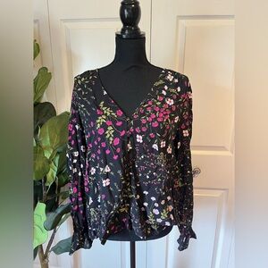 Joie Black Floral V-Neck Long-Sleeve Women's Top NWT